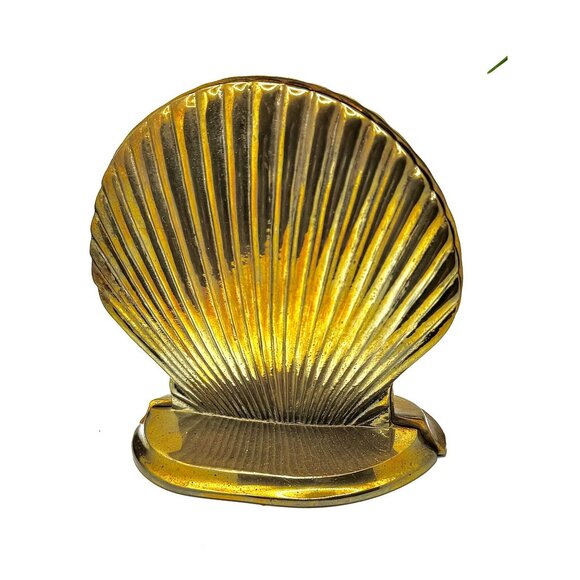 Vintage Brass Shell Bookends Pair Nautical Coastal Decor - Picture 1 of 7